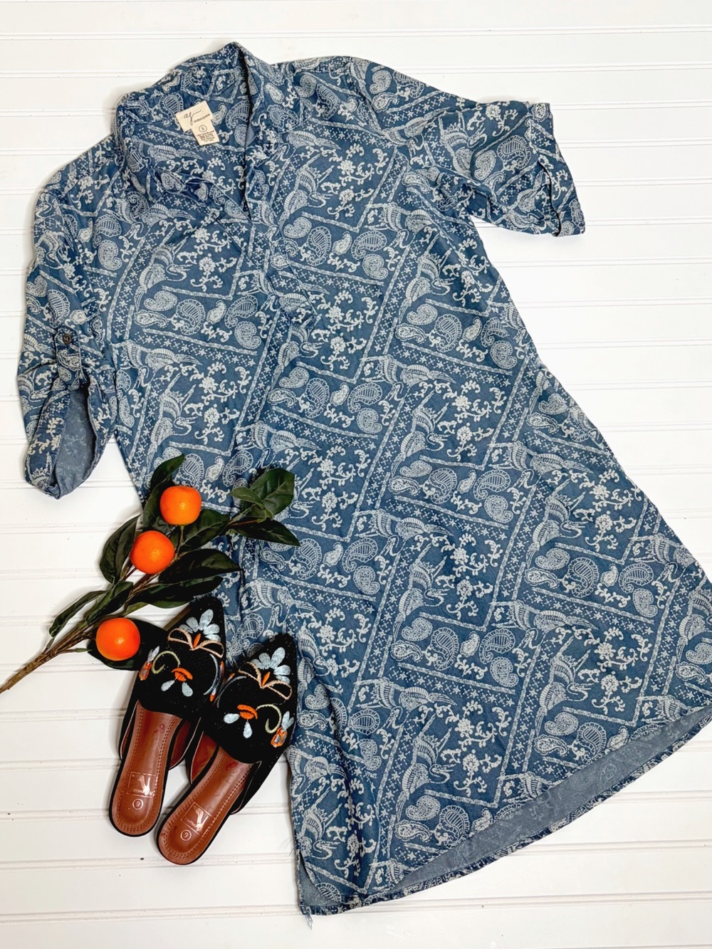 Andrea Jovine Chambray Paisley Shirt Tunic Dress